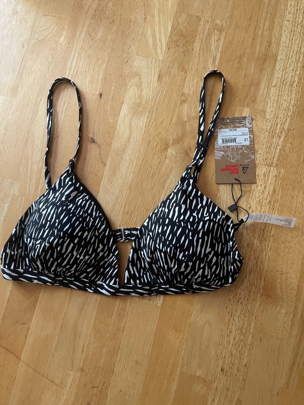 Black & White Printed Triangle Bikini Top - Unbranded